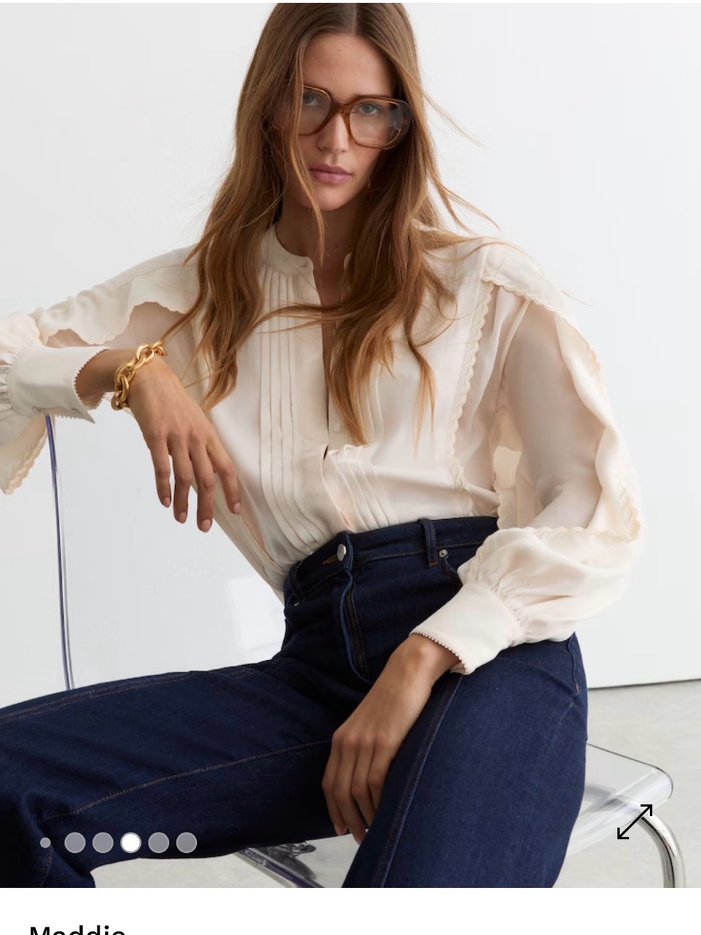 Reiss Cream Pintuck Sheer Blouse